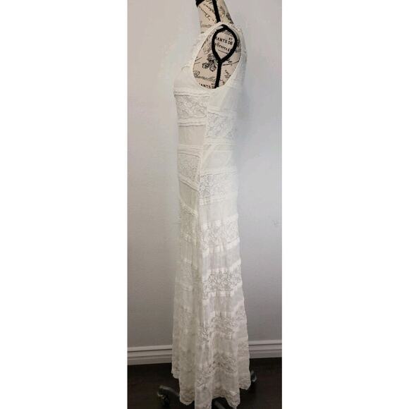Manito USA Slip Maxi Dress Sz XS/S Ivory Lace Mesh Semi Sheer Whimsycal - Picture 7 of 8
